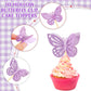 Chinco Butterfly Cupcake Toppers, 48 Pcs Double Layer, 3D Glitter, Purple, Ideal for Baby Showers, Birthdays, Weddings