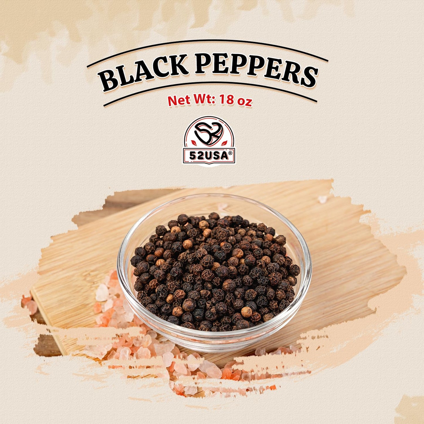 52Usa Whole Black Peppercorns, 18Oz (Pack Of 1), Peppercorns For Grinder Refill, Gluten-Free, Kosher, Non-Gmo, All Natural Black