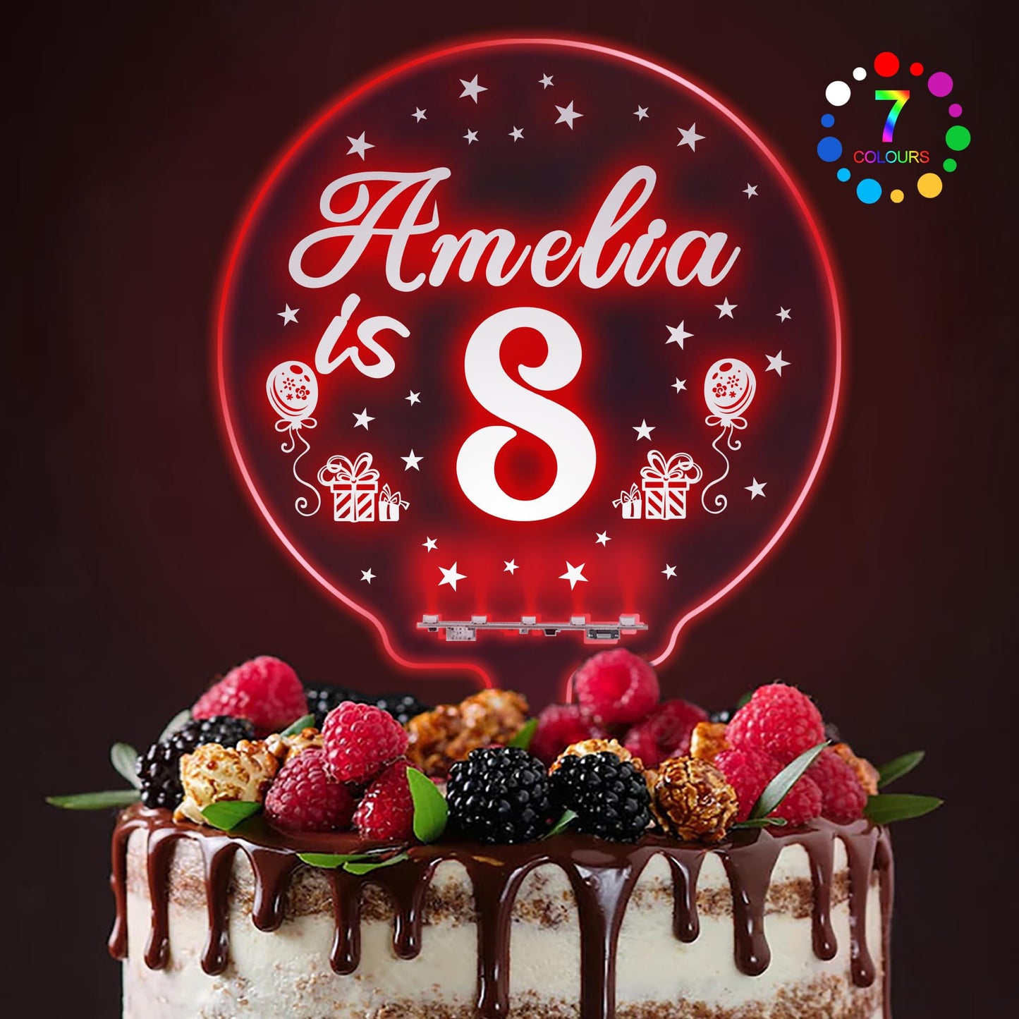 EDSG Personalized Acrylic Birthday Cake Topper with LED Light, Design 4, for 1st to 60th Birthday Celebrations
