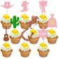 Gyufise 36Pcs Cowgirl Party Cake Cupcake Topper Pink Cowgirl Western Cupcake Toppers For Western Cowgirl Party Kids Birthday Par