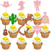 Gyufise 36Pcs Cowgirl Party Cake Cupcake Topper Pink Cowgirl Western Cupcake Toppers For Western Cowgirl Party Kids Birthday Par