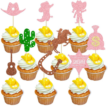 Gyufise 36Pcs Cowgirl Party Cake Cupcake Topper Pink Cowgirl Western Cupcake Toppers For Western Cowgirl Party Kids Birthday Par