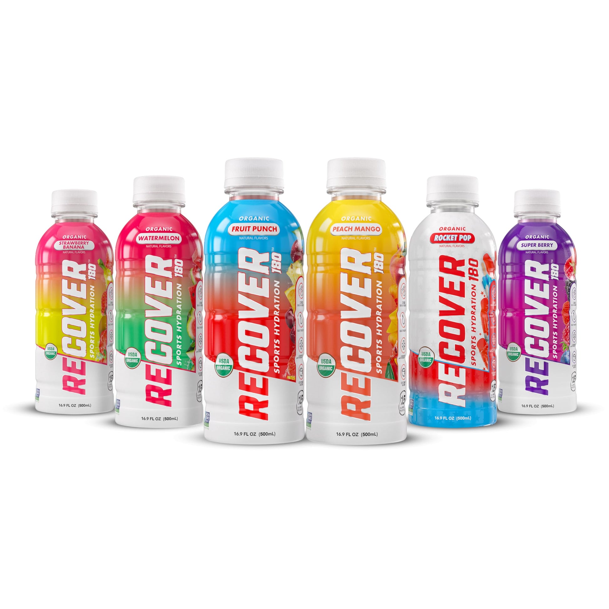 RECOVER 180 Organic Sports Hydration Drink, No Sugar, 15 Calories, Electrolytes, Variety Pack, 16.9 Fl Oz (Pack of 12)