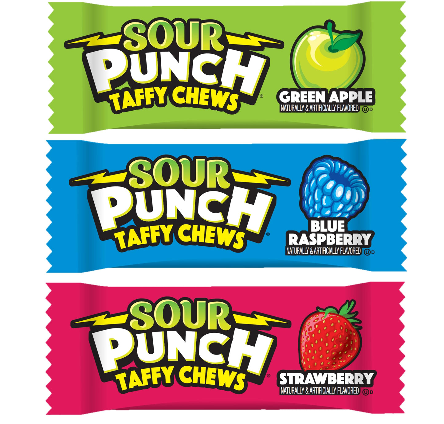 Adams & Brooks Sour Punch Chews Candy - Green Apple, Strawberry, Blue Raspberry, 25 Ounce Bag
