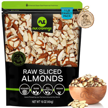 NUT CRAVINGS - Natural Sliced Almonds - Raw, (16oz - 1 LB) Packed Fresh in Resealable Bag - Nut Snack - Healthy Protein Food, Al