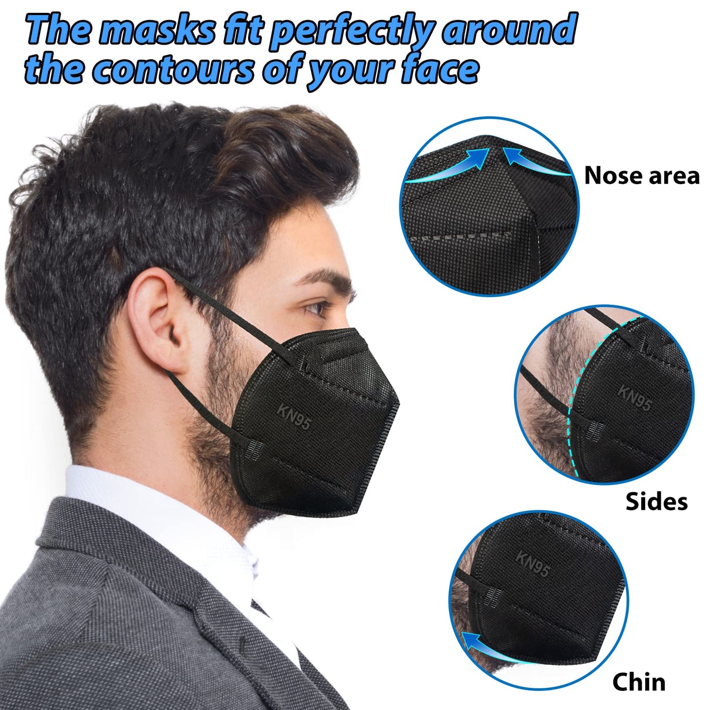 Okiaas 25 Pack Kn95 Face Mask, 5-Layer Masks Disposable Kn95 Black,Face Protection Against Pm2.5, Dust, Pollen And Haze, For Wom