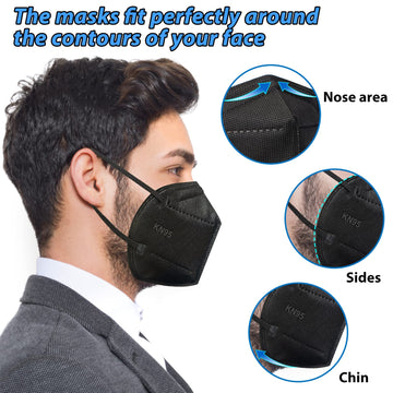 Okiaas 25 Pack Kn95 Face Mask, 5-Layer Masks Disposable Kn95 Black,Face Protection Against Pm2.5, Dust, Pollen And Haze, For Wom