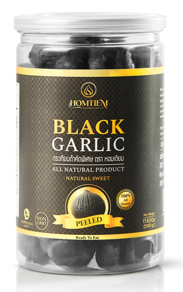 Homtiem Black Garlic 17.63OZ(500g), Whole Peeled Black Garlic, Natural organic sause whole Black Garlic cloves fermenter for 90 