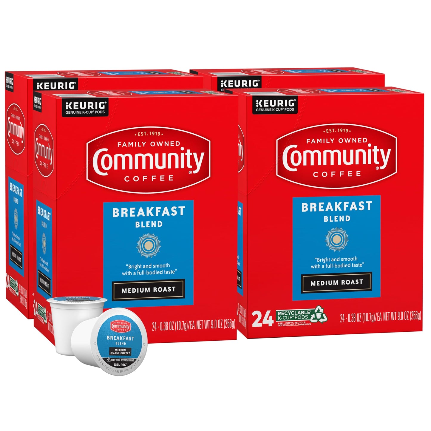 Community Coffee Breakfast Blend Coffee Pods, Medium Roast, Compatible with Keurig 2.0, 96 Count (24 Count Pack of 4)