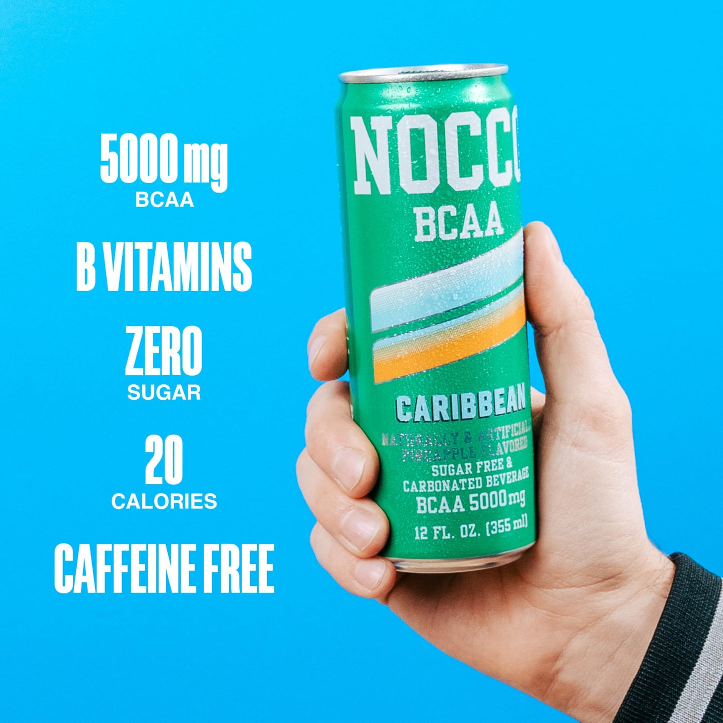 NOCCO Zero Sugar BCAA Drink, Carbonated Performance Beverage, 12 Fl Oz (Pack of 12), Sugar Free, Low Calorie, 0mg Caffeine