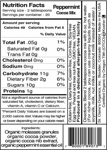 St. Claire'S Organic Gourmet Hot Cocoa, (Peppermint, 12 Ounce. Bag, 20 Servings) | Allergen-Free, Vegan, Gmo-Free, Gluten-Free |