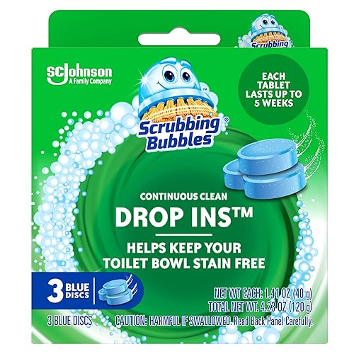 Scrubbing Bubbles Continuous Clean Drop-Ins Toilet Cleaner Tablet, Repels Tough Hard Water And Limescale Stains, Blue Discs, 423