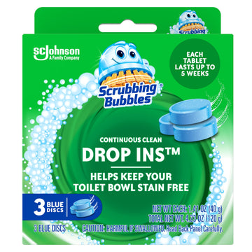 Scrubbing Bubbles Continuous Clean Drop-Ins Toilet Cleaner Tablet, Repels Tough Hard Water And Limescale Stains, Blue Discs, 423