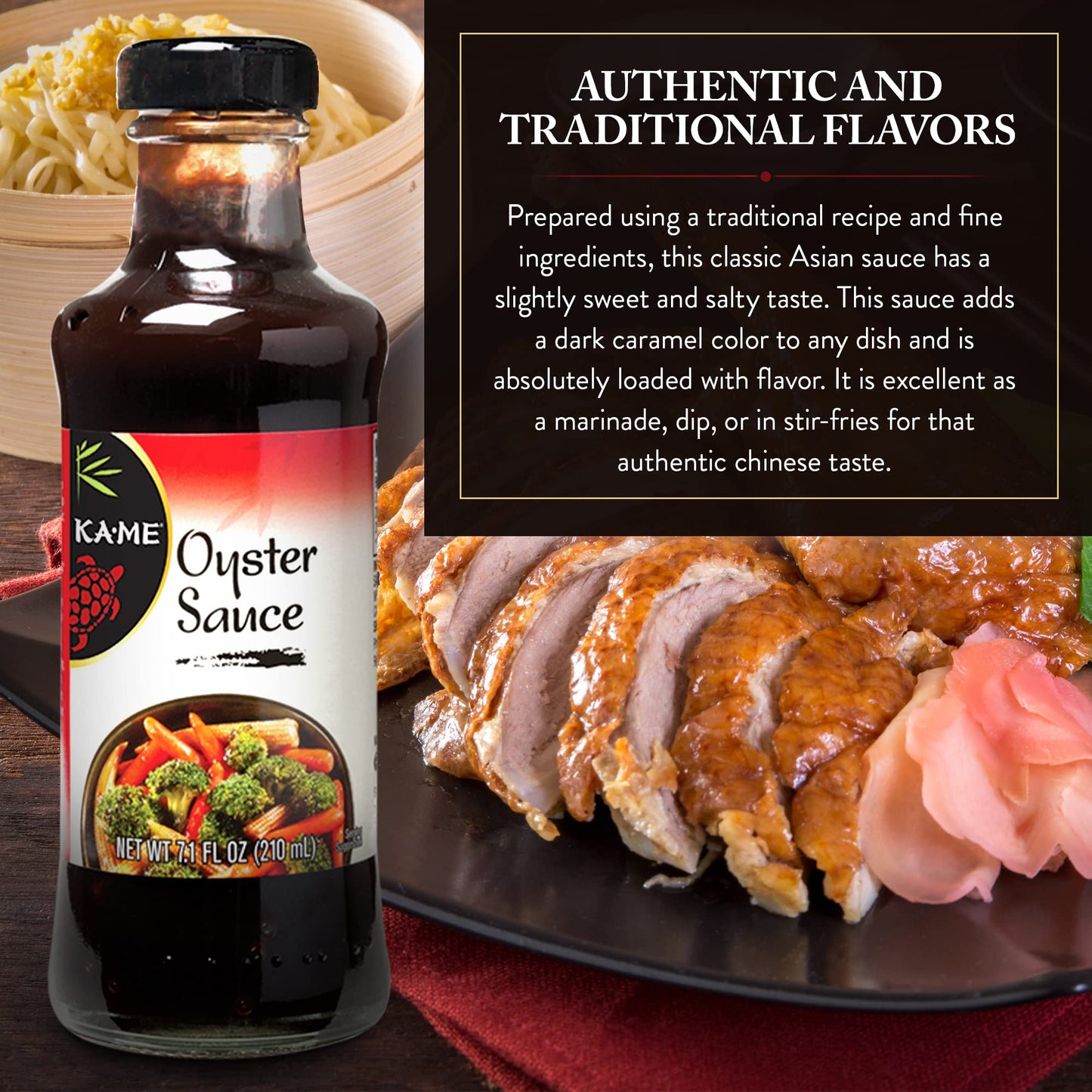 Ka-Me Oyster Sauce 7.0 Oz, Authentic Asian Ingredients And Flavors, Certified Gluten Free, No Preservatives/Msg, For Marinade, D