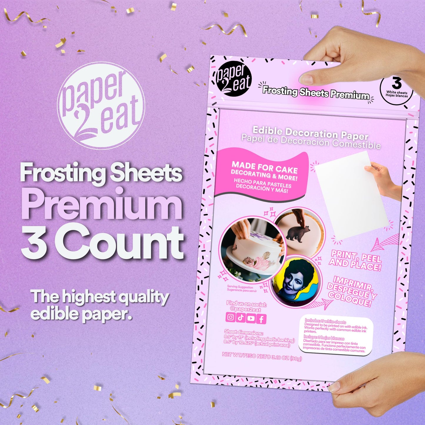 Paper2Eat Frosting Sheets Premium 8.5 X 11 - 3 Count - White Edible Icing Sheets