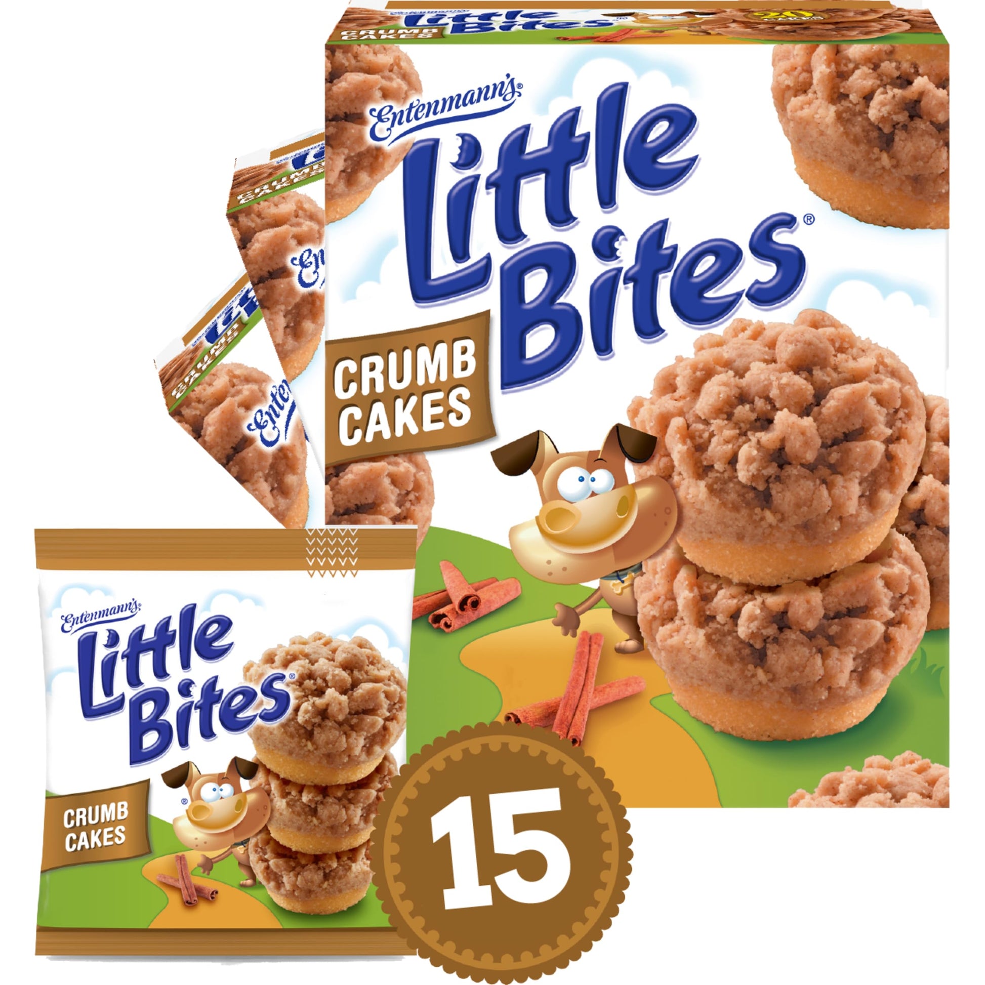 (3 pack) Entenmanns Little Bites Crumb Cake Cinnamon and Brown Sugar Soft Mini Muffins, 15 individual packs (1.75 oz each), 26.