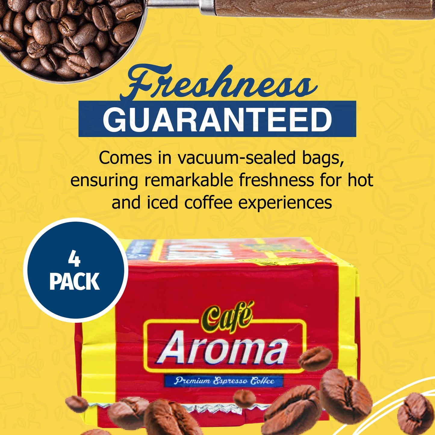 CAFE AROMA Dark Roast Espresso Ground Coffee, Vacuum Sealed, 8.8 oz (4-Pack)