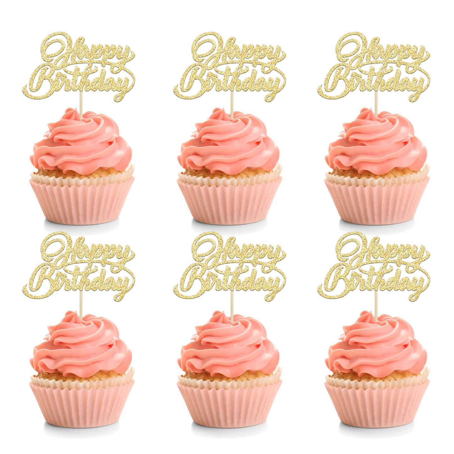 24Pcs Happy Birthday Cupcake Toppers Gold Glitter Birthday Cupcake Food Picks For Celebrating Happy Birthday Party Cake Decorati