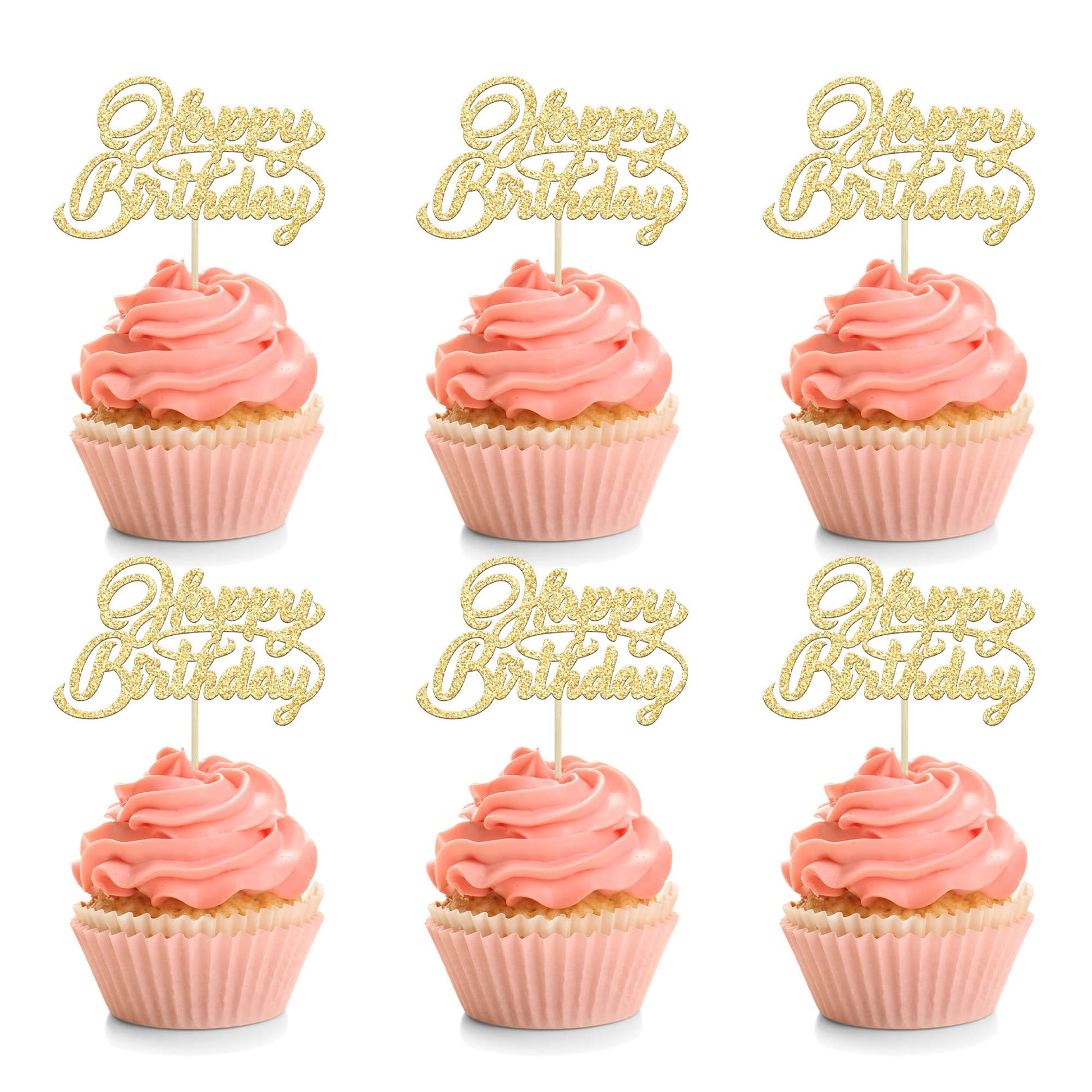 24Pcs Happy Birthday Cupcake Toppers Gold Glitter Birthday Cupcake Food Picks For Celebrating Happy Birthday Party Cake Decorati