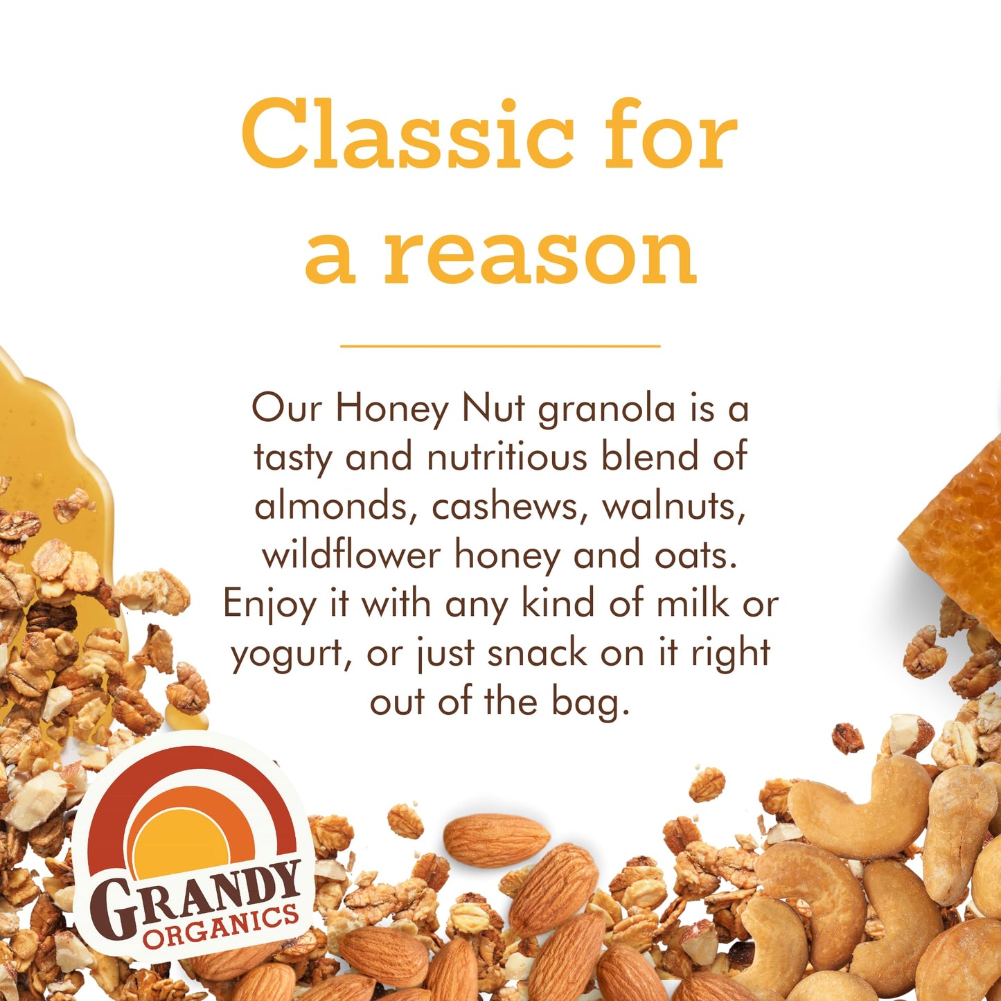 Grandy Organics Honey Nut Granola, 10 Pound Bulk Bag, Certified Organic, Gluten Free, Non-Gmo, Kosher, Plant Based Protein Grano