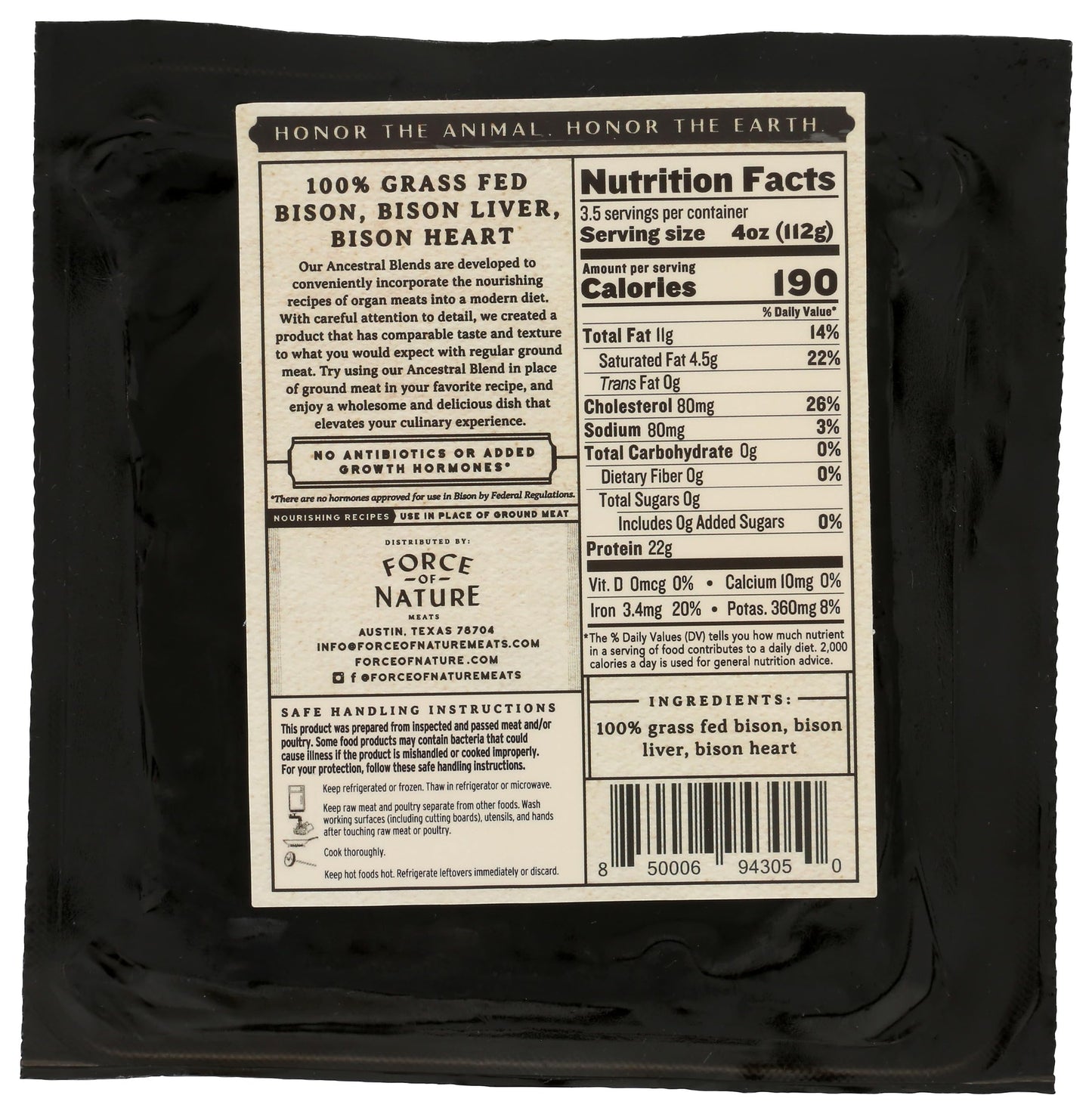 Force of Nature 100% Grass Fed, Regenerative Bison Ancestral Blend, 14 Oz