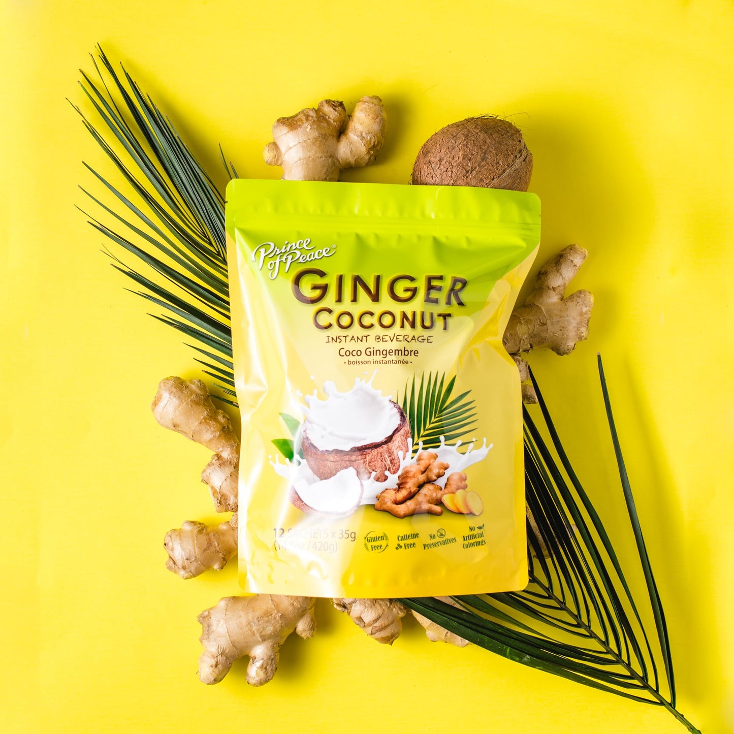 Prince Of Peace Ginger Coconut Instant Beverage, Caffeine and Gluten Free, 22 Sachets, Easy to Brew, Hot or Cold