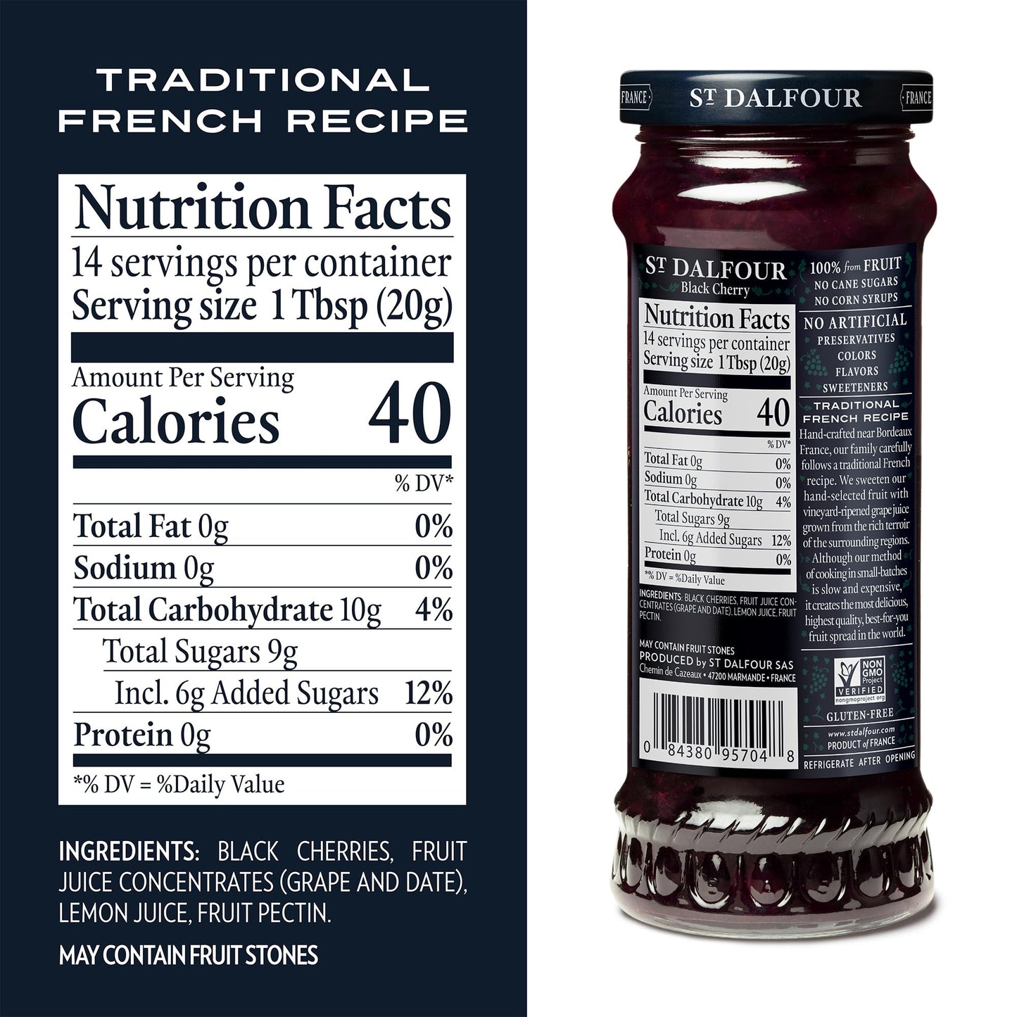 St. Dalfour Black Cherry Fruit Spread - 10oz - 100% from Fruit  No Artificial Ingredients  Non-GMO  No Cane Sugars  All Natural  Made in France