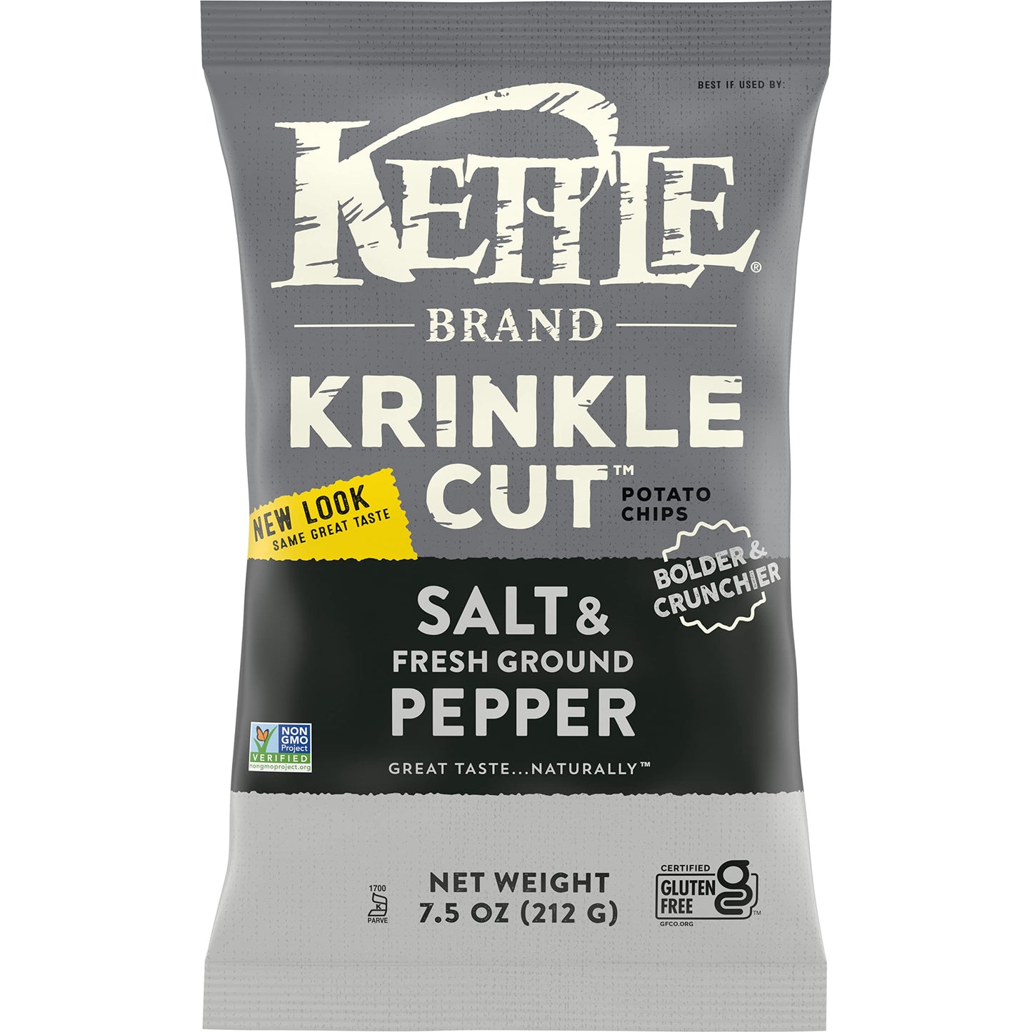 Kettle Brand Krinkle Cut Salt and Fresh Ground Pepper Kettle Potato Chips, Gluten-Free, Non-GMO, 7.5 oz Bag (Pack of 12)