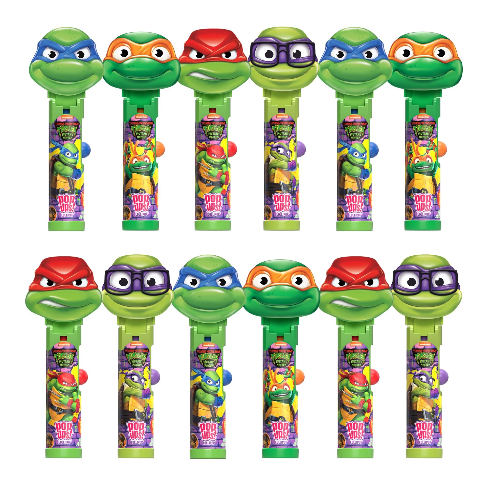 Pop Ups! Teenage Mutant Ninja Turtle Lollipop Holder - 12 Lollipops With Cases - Individually Wrapped Candy Party Favors - Tmnt