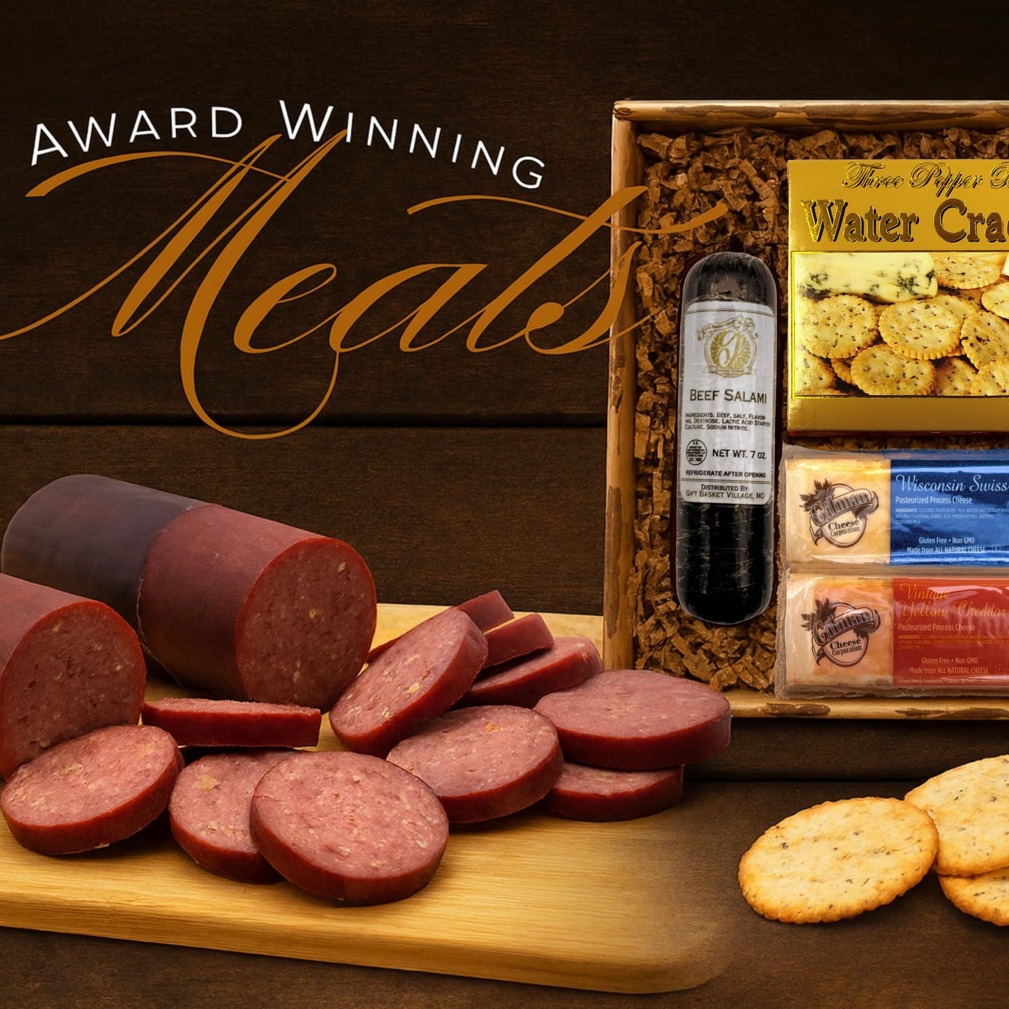 Gift Basket Village Gourmet Meat and Cheese Gift Set - 6-Piece Charcuterie with Mustard - Perfect for Holidays & Special Occasions