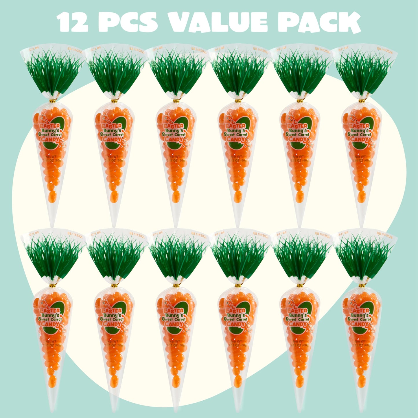 Syncfun 12 Pcs Easter Candy With Carrot Bags, Filled Candy With Jelly Beans, Prefilled Easter Fillers For Kids, Basket Fillers,
