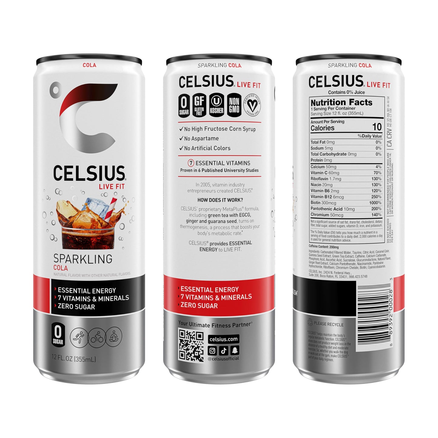 CELSIUS Sparkling Cola Energy Drink, Zero Sugar, 12 Fl Oz (Pack of 12), Model FGSS1207