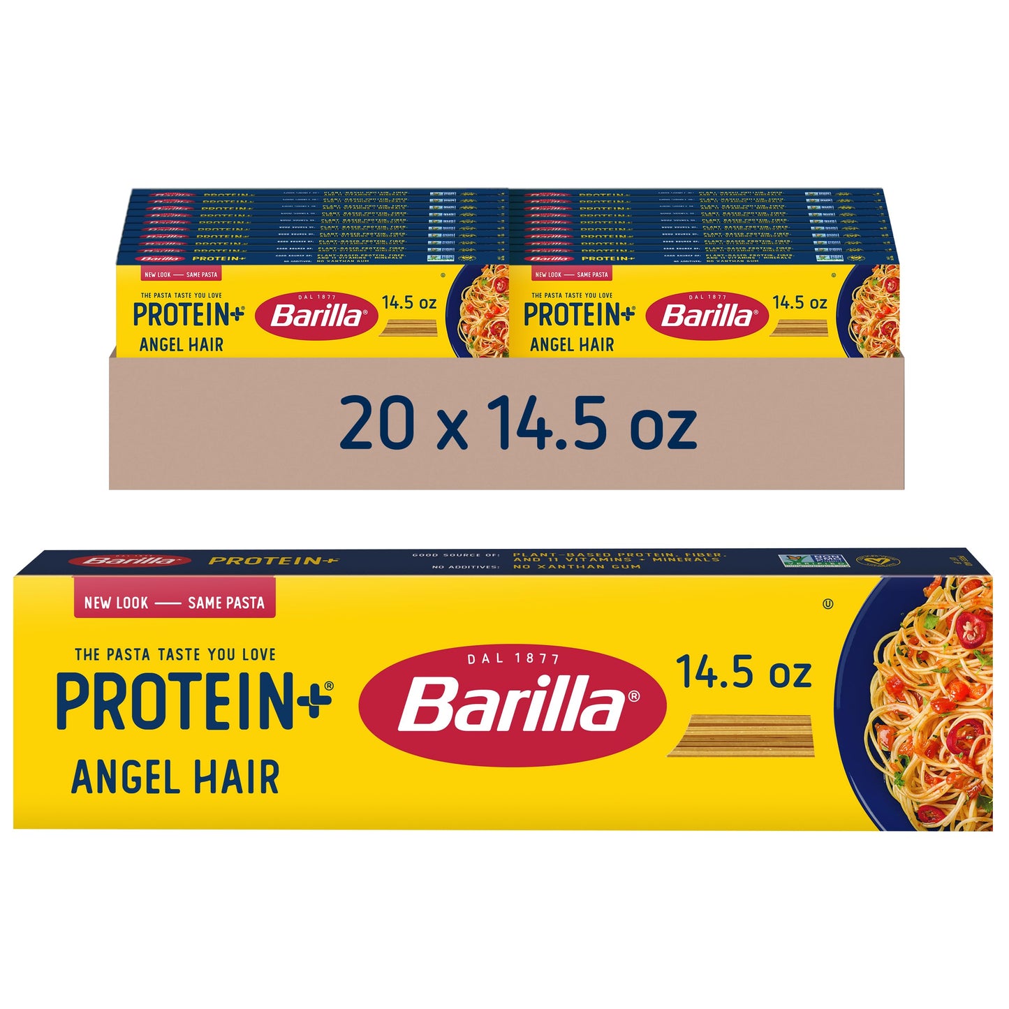 Barilla Protein+ (Plus) Angel Hair - Protein From Lentils, Chickpeas & Peas - Good Source Of Plant-Based Protein - Protein Pasta - Non-Gmo - Kosher Certified - 14.5 Ounce Box (Pack Of 20)
