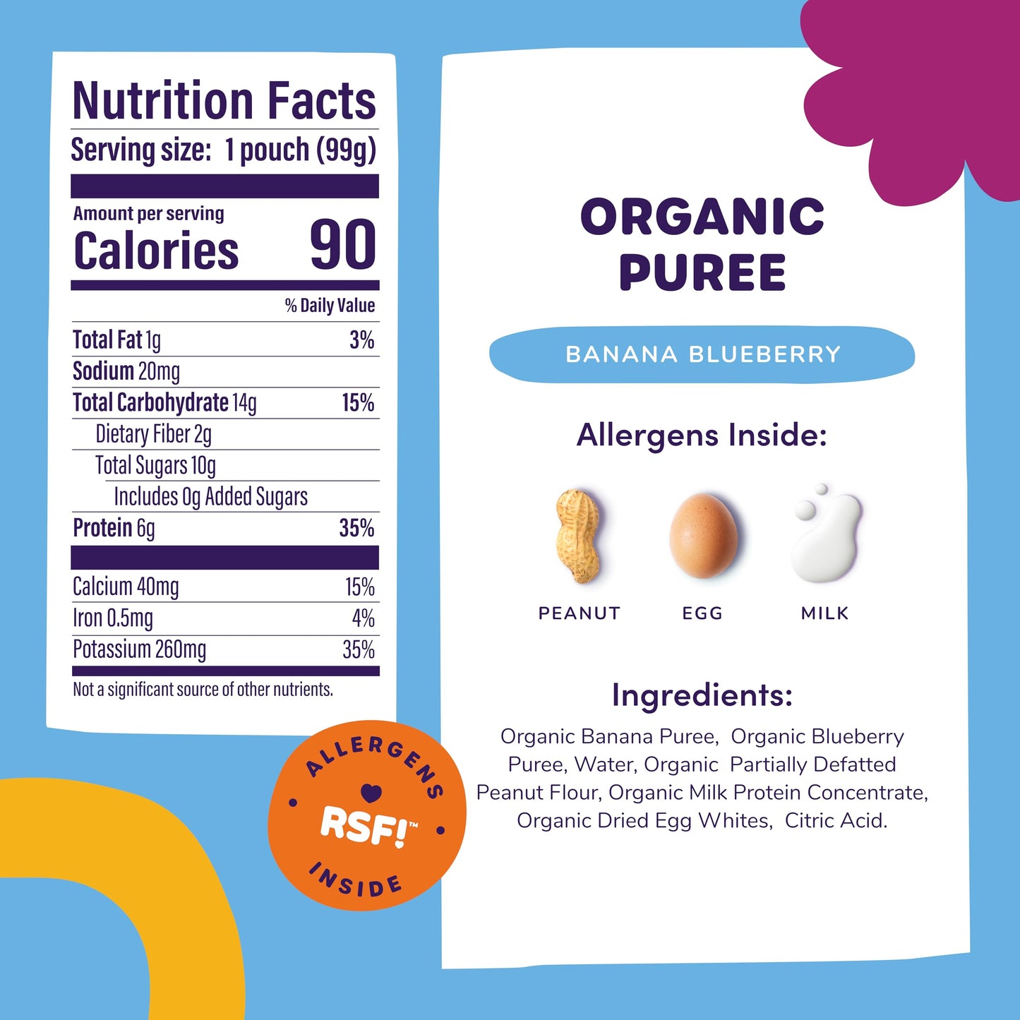 Ready Set Food Organic Puree Pouch - Organic Baby Food Squeeze Pouch with Top 3 Allergens for Baby Allergen Introduction, Includ