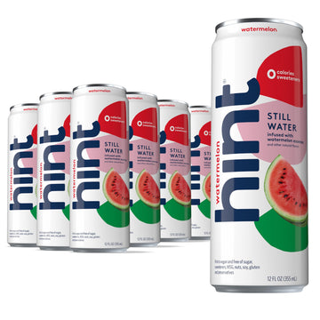 Hint Watermelon Canned Flavored Water, Pure Still Water Infused with Watermelon Essence, 12 oz Slim Cans, Zero Sugar, Calories, 
