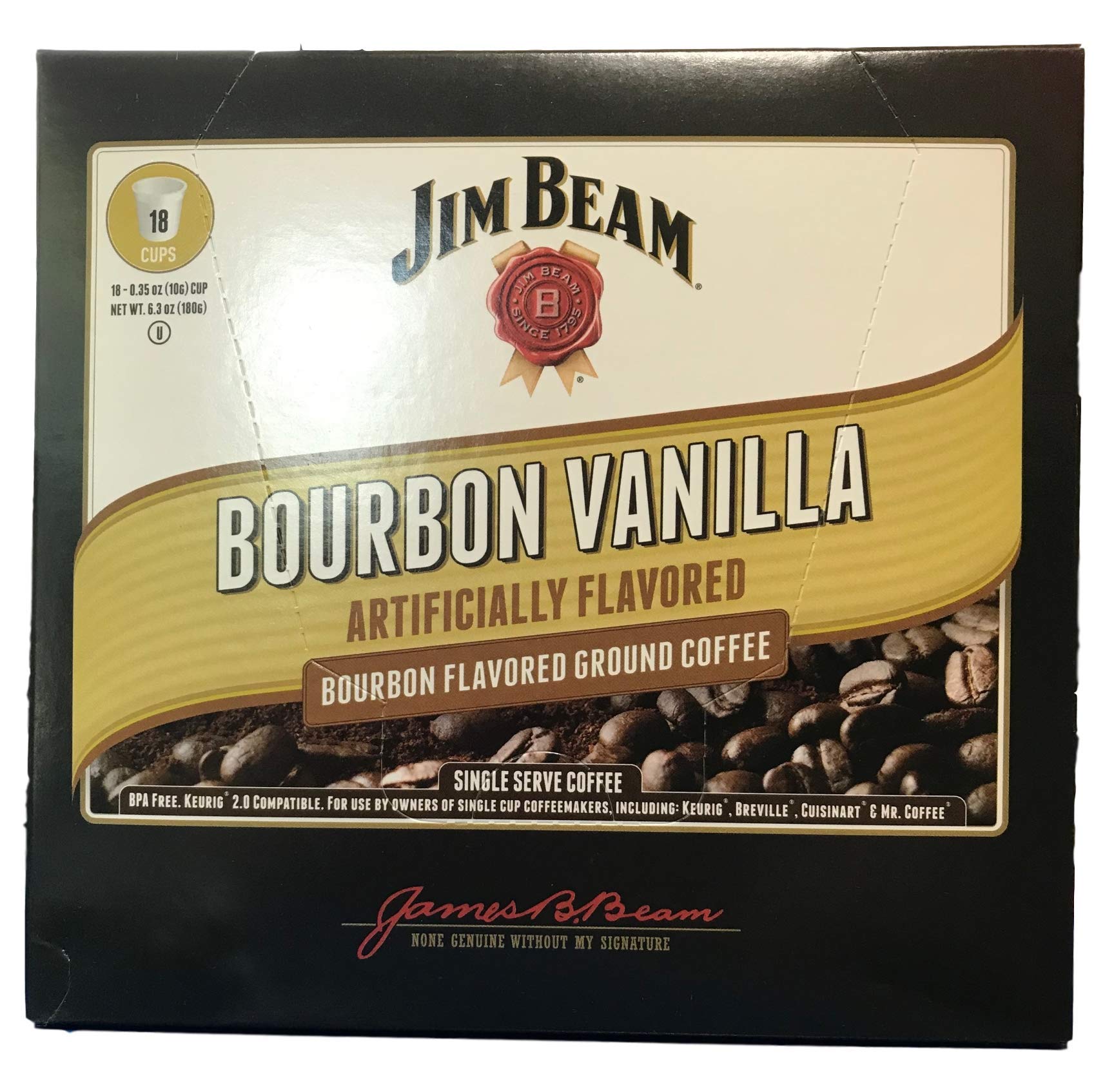 Jim Beam Bourbon Vanilla Coffee Pods, 18 Count, Compatible with Keurig 2.0