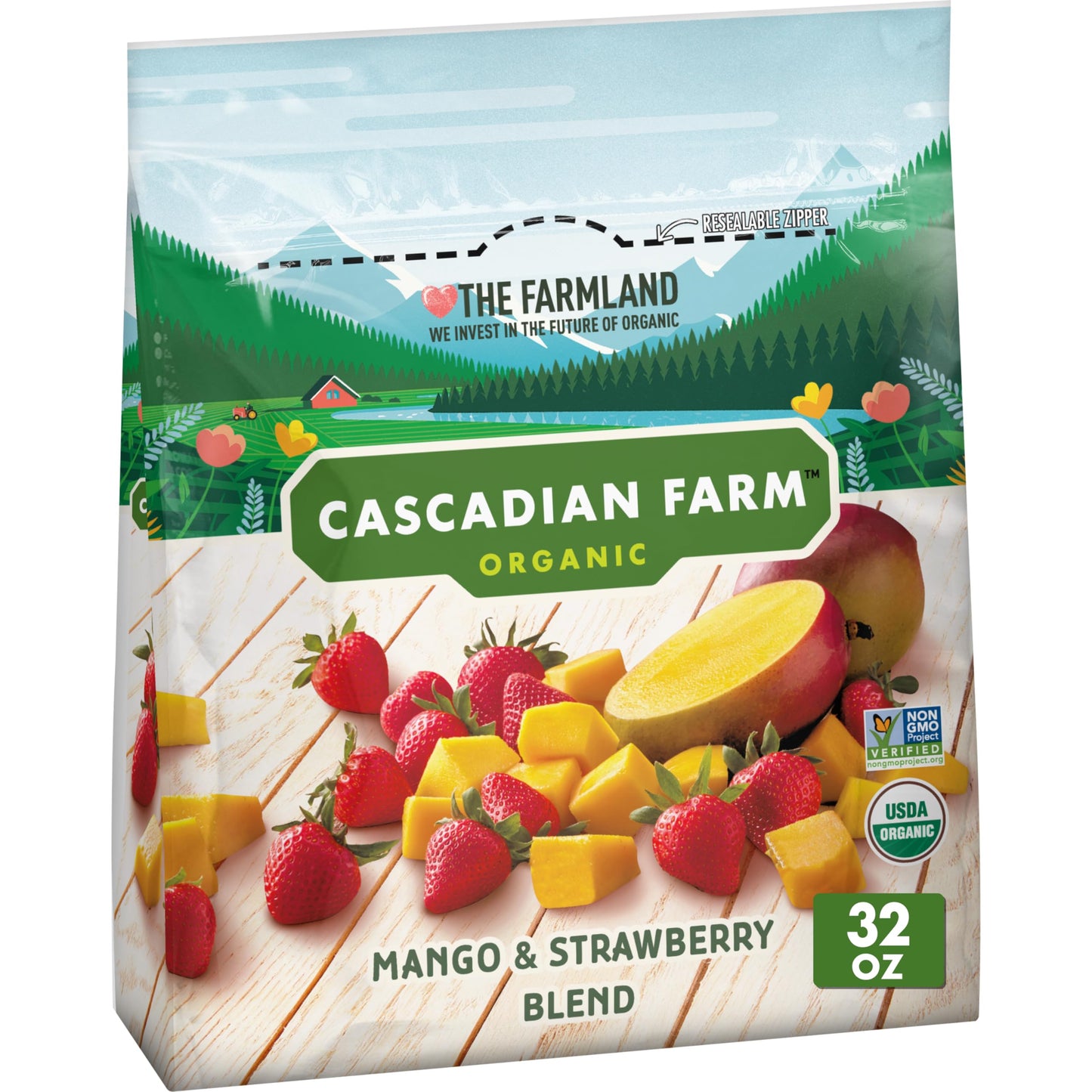 Cascadian Farm Organic Mango and Strawberry Blend, Frozen Fruit, Non-GMO, 32 oz Bag