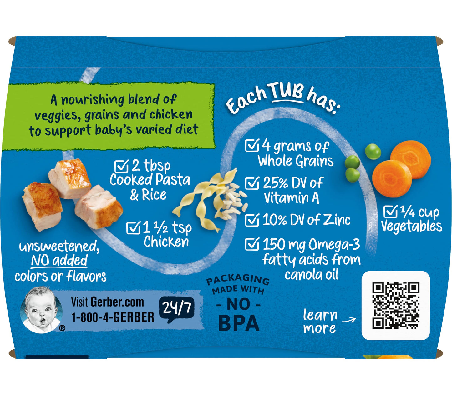 Gerber Mealtime For Baby 2Nd Foods Powerblend Baby Food Tubs, Chicken Noodle, Unsweetened With No Added Colors Or Flavors, 2-4 Oz Tubs/Pack (Pack Of 8)