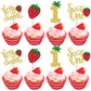 YCTHUNFISH Cupcake Toppers 24 Pack Glitter First Birthday Strawberry Picks Gold Paper Decorations