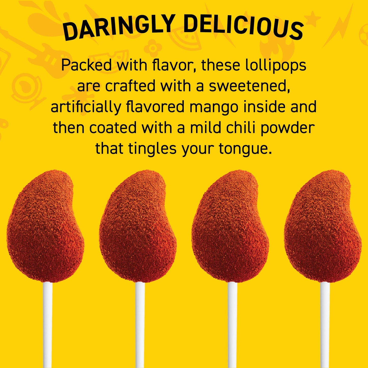 Vero Mango Lollipops Coated with Chili Powder, Hot and Sweet Candy Treat, Artificially Flavored, Net Wt. 19.7 Ounces, 40 Count B