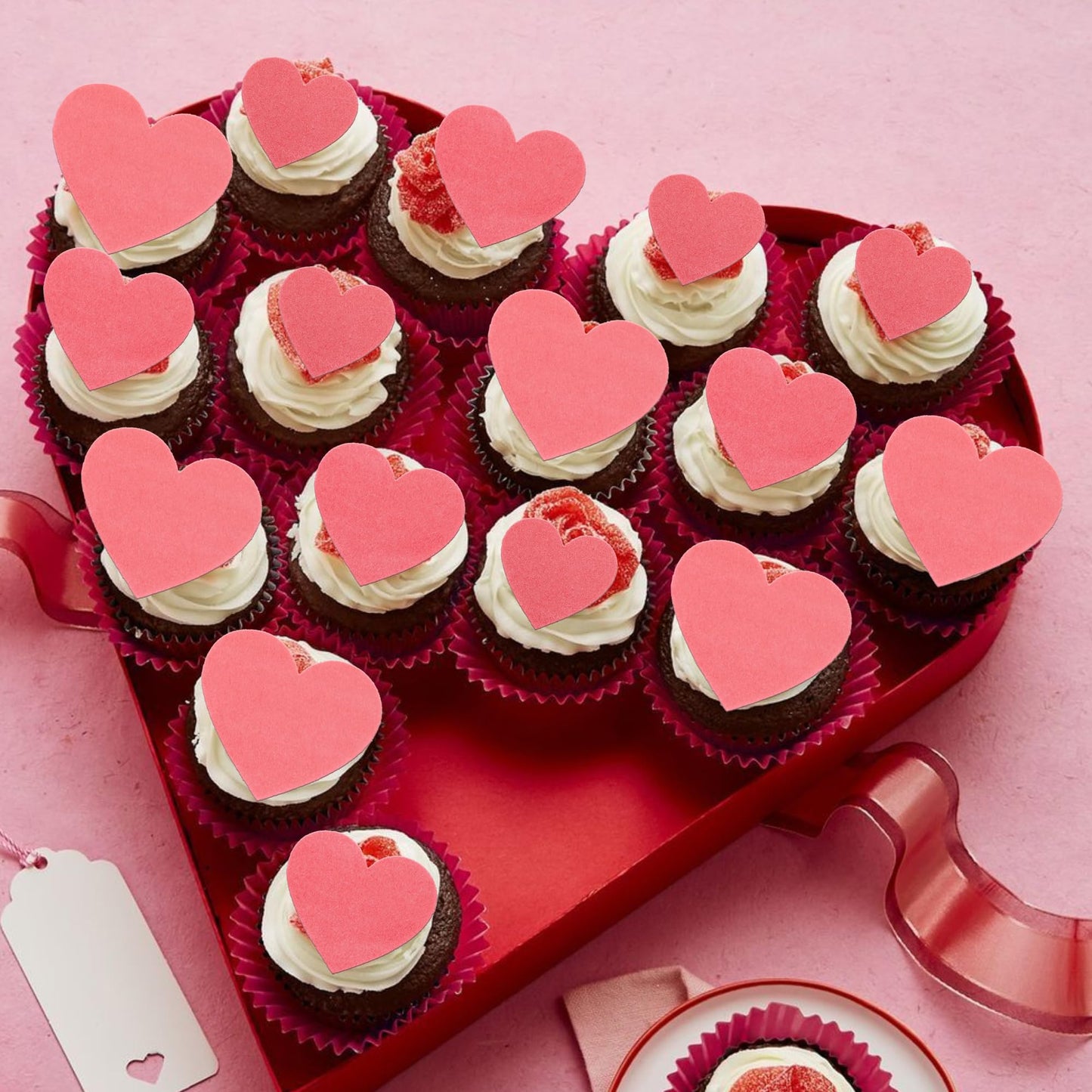60 Pcs Edible Heart Cupcake Toppers Wafer Paper Sweet Love Heart Cake Decorations Edible Valentine'S Day Cupcake Picks For Weddi