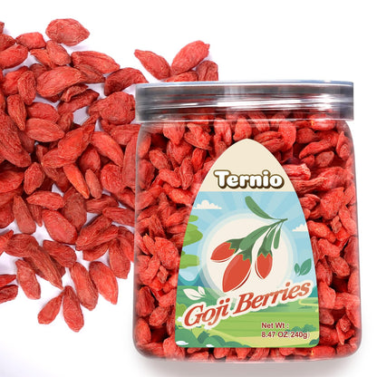 Ternio Organics Goji Berries - 8.47oz/240g - 100% Natural Goji Berries - No Sulfates and Additives - Large Berries - Suitable fo