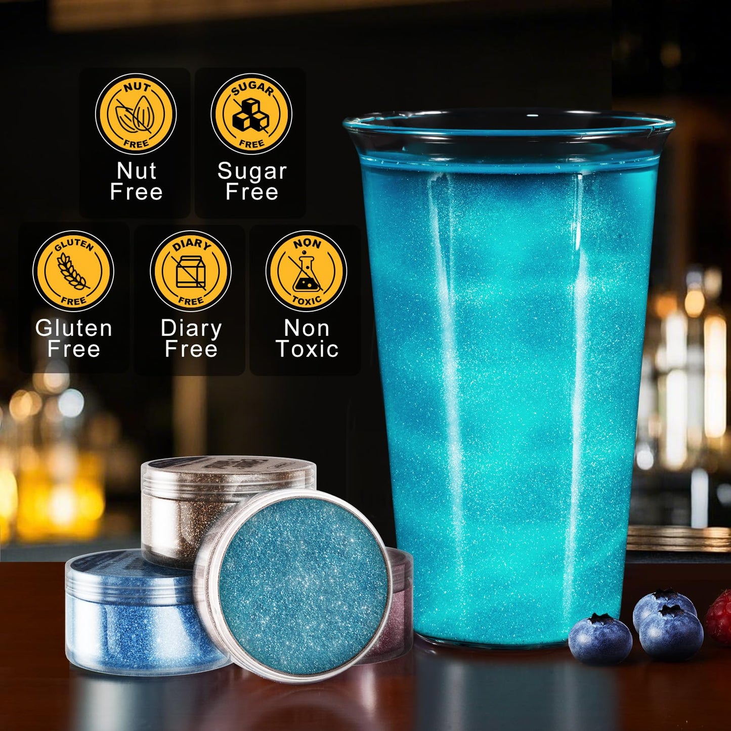 (10G) Teal Blue Edible Glitter For Cocktails, Drinks, Cakes - Peacock Blue Edible Drink Glitter Bulk - 100% Food Safe Cake Luste