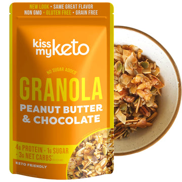 Kiss My Keto Granola Cereal – Peanut Butter Chocolate Keto Granola Low Carb Cereal (2G-Net) Low Sugar Granola (1G) – Grain Free Granola Keto Cereal, Gluten Free Granola – Keto Nut Granola For Yogurt