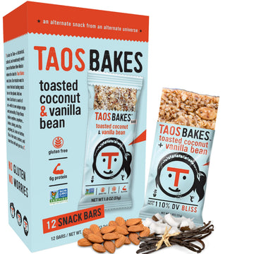 Taos Bakes Snack Bars - Toasted Coconut & Vanilla Bean - 6g Fiber - Gluten-Free - 12 Pack, 1.8oz Each - Multicolor
