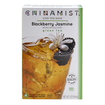 China Mist Iced Tea - Blackberry Jasmine Green Tea Infusion - Refreshing And Delicious - Each Tea Bag Yields 1/2 Gallon - 4 Bags