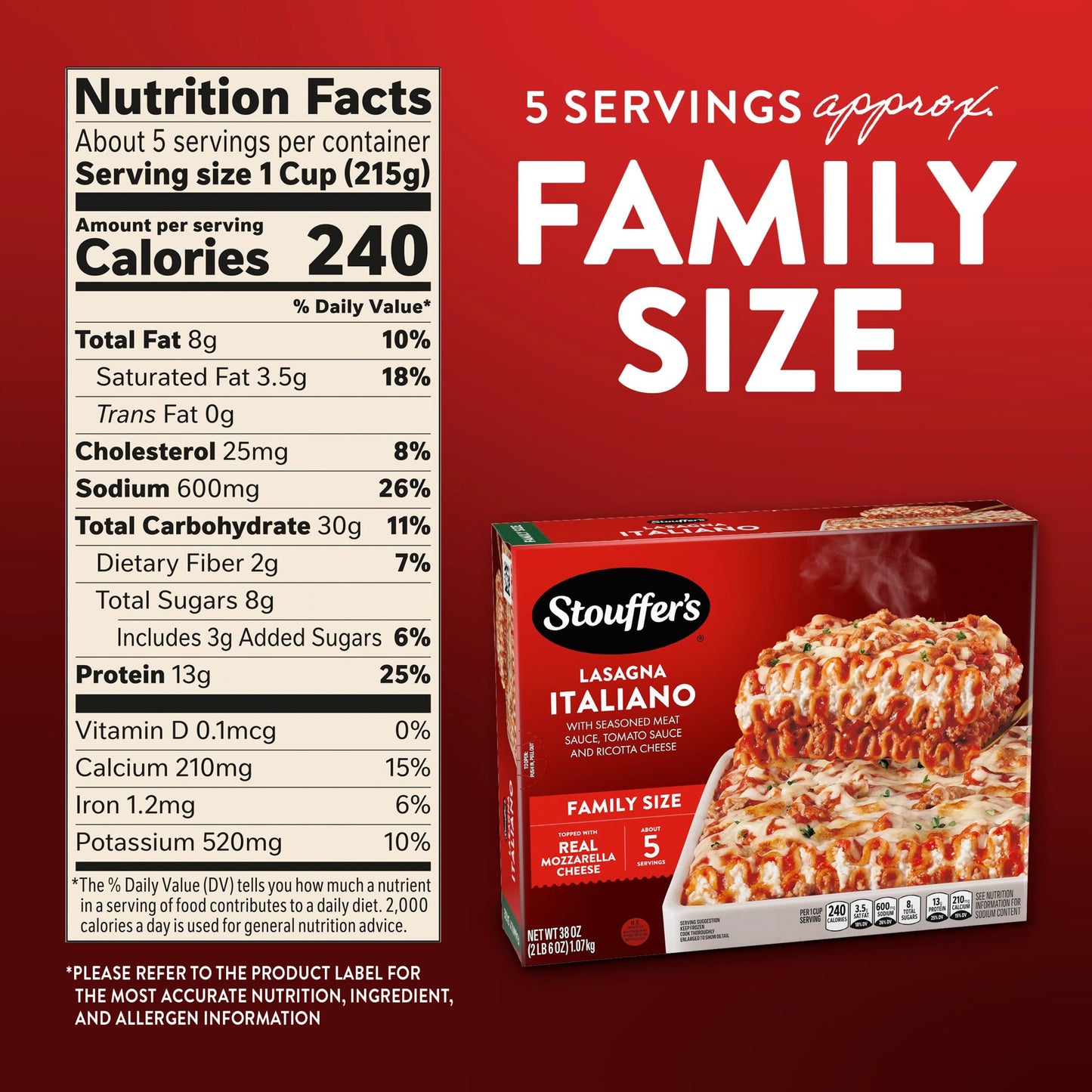 Stouffers Family Size Lasagna Italiano Frozen Meal, (14331)