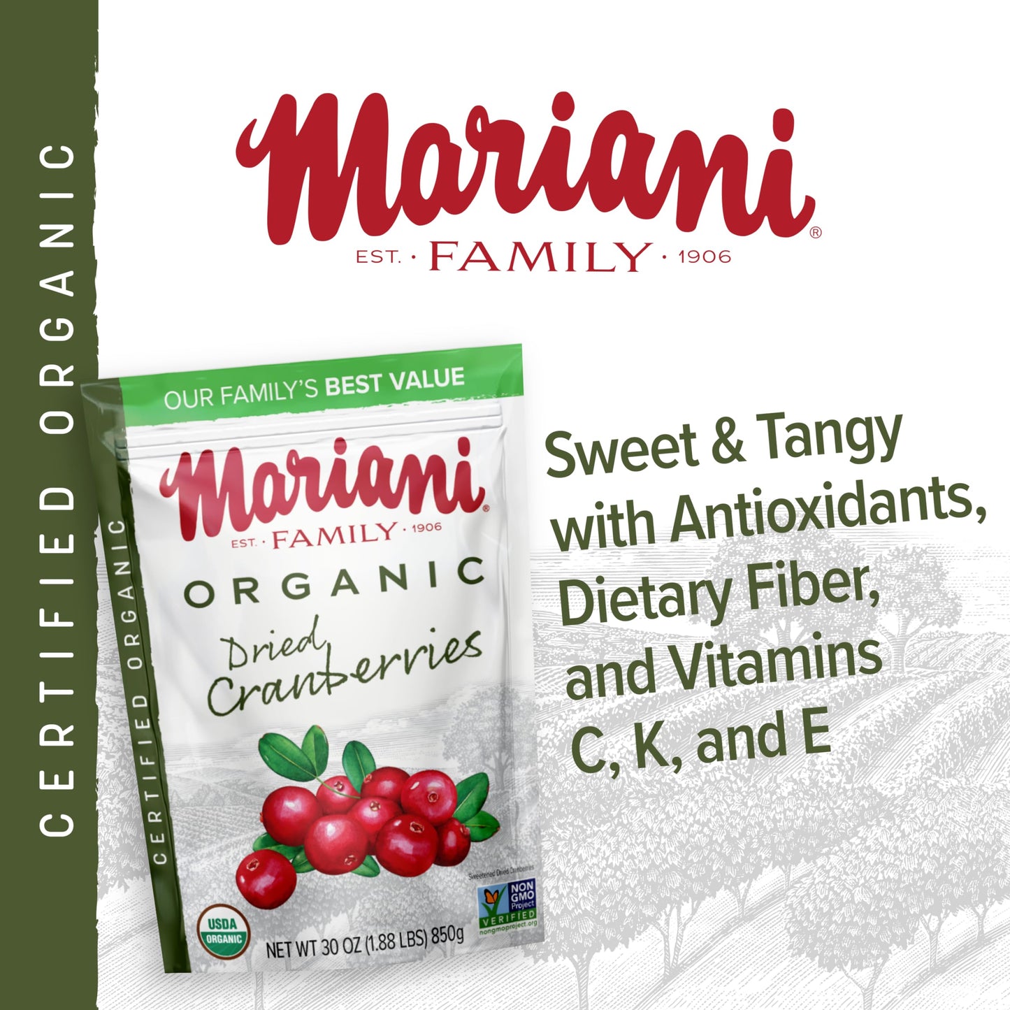 Mariani Organic Dried Cranberries, 30 Oz
