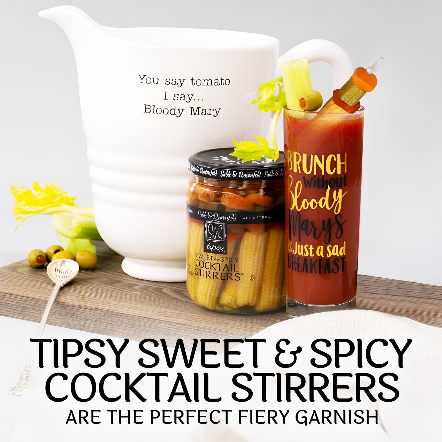 Sable & Rosenfeld Sweet & Spicy Cocktail Stirrers, Pickled Vegetables Skewers, 16 Fl Oz (Pack of 1)