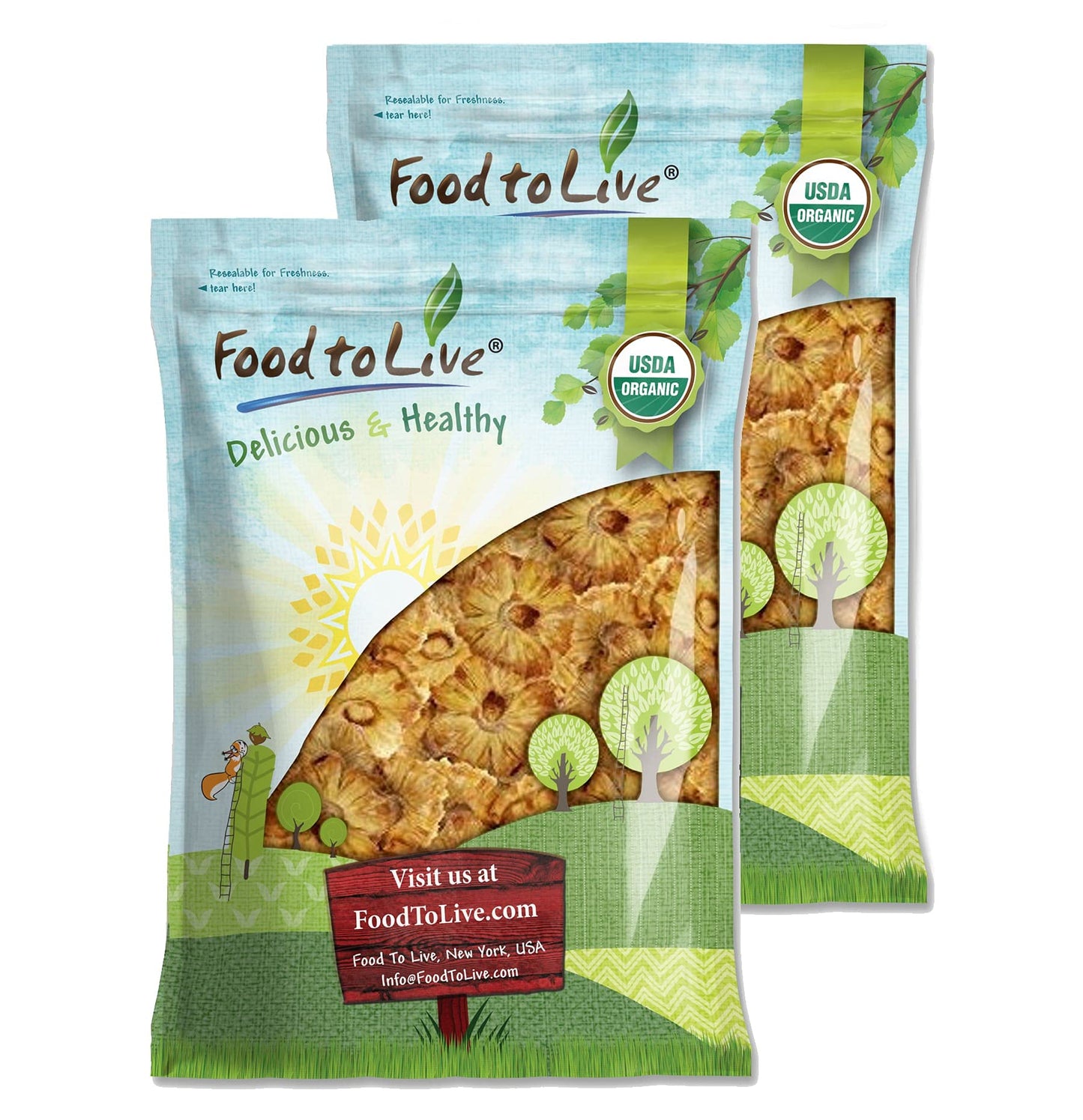 Food to Live - Organic Dried Pineapple Rings, 10 Pounds Non-GMO, Flavorful Chewy Fruit Snack, Vegan, Unsulfured, No Sugar Added,